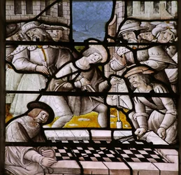 Raam met de legende van Notre Dame de Lorette: Het meten van de echtheid van het huis van de Maagd
